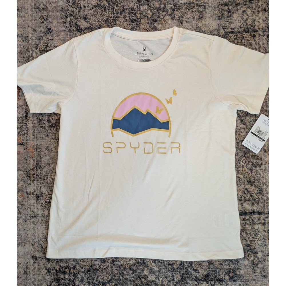 NWT Spyder Womens Mountain Butterfly Graphic T-Shirt Pearl Cream Large